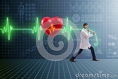 The cardiologist in telemedicine concept with heart beat Stock Photo
