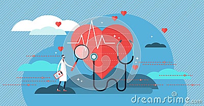 Cardiologist vector illustration. Mini person concept with heart health job Vector Illustration