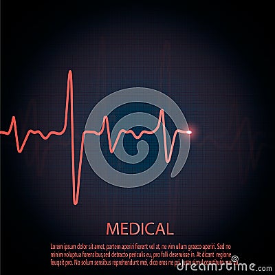 Cardiology concept with pulse rate diagram. Medical background with heart cardiogram. Vector Illustration