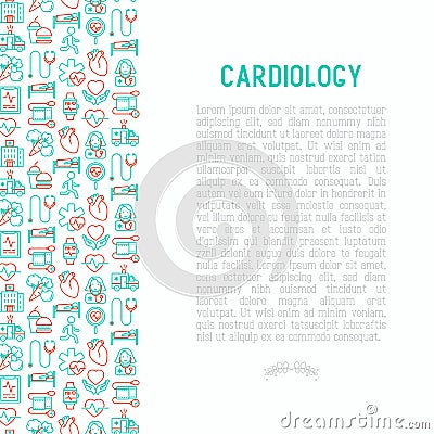 Cardiology concept with thin line icons set Vector Illustration