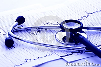 Cardiology test and stethoscope Stock Photo