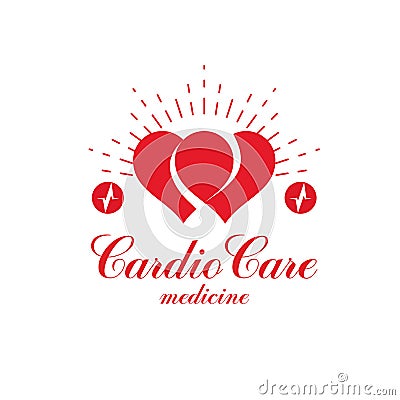 Cardiology vector conceptual emblem made with a heart pulsating Vector Illustration