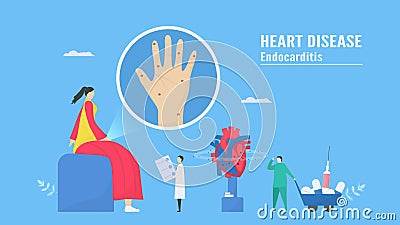 Cardiology vector illustration. This disease calls endocarditis. It is infection of endocardium that is inner heart chambers and Cartoon Illustration