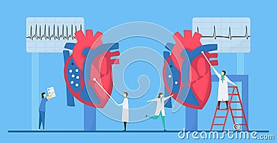 Cardiology vector illustration. This heart disease problem is tachycardia arrhythmia. Comparison of unusual and normal signals Cartoon Illustration