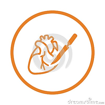 Cardiothoracic surgery, heart surgery icon. Orange color vector EPS Vector Illustration