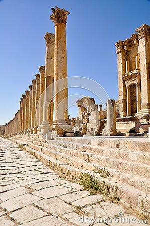 The Cardo Colonnaded Street, Jerash Stock Photo