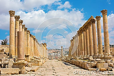 The Cardo Maximus street in Jerash ruins Jordan Stock Photo