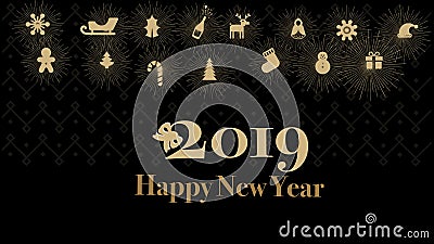 Cards or Banners Happy New Year 2019 Gold Color Black Background Stock Photo