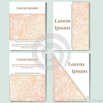 Cards design set. Doodle background. Decorative elements for poster, invitation. Oriental templates with place for text Vector Illustration