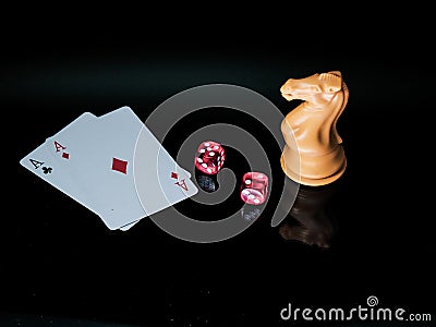 Cards dice and chess Stock Photo