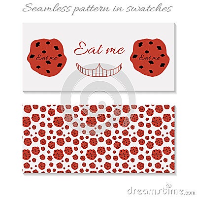 Cards Eat me Cookie from Wonderland. Vector Illustration