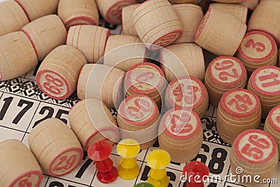 Cards and kegs for Russian lotto bingo game Stock Photo