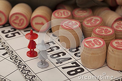 Cards and kegs for Russian lotto bingo game Stock Photo