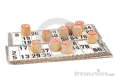 Cards and kegs for Russian lotto (bingo game) Stock Photo