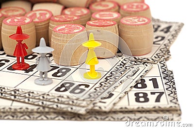 Cards and kegs for Russian lotto bingo game Stock Photo