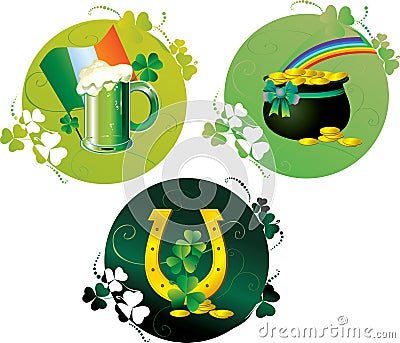 Cards with pot,horseshoe and beer Vector Illustration