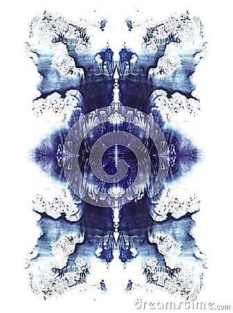 Cards of rorschach inkblot test. Blue watercolor symmetrycal blotch. Stock Photo