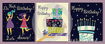 Cards set. Hand with gifts and wishes of happiness Vector Illustration