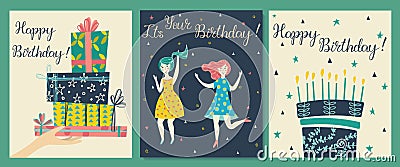 Cards set. Hand with gifts and wishes of happiness Vector Illustration