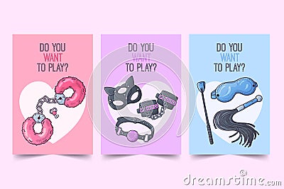 Cards with sex toys for adults Vector. Vector Illustration