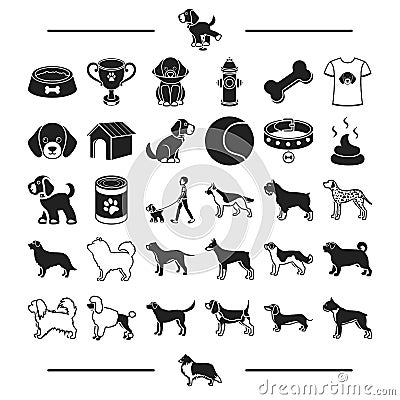 Care, accessories, dog breeding and other web icon in black style.dachshund, Shorthair, textiles icons in set collection Vector Illustration