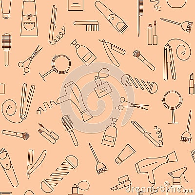 Care&Beauty seamless pattern. Barber shop icons. Vector Illustration