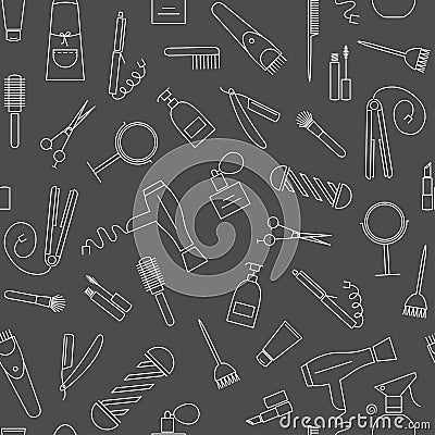 Care&Beauty seamless pattern. Barber shop icons. Vector Illustration