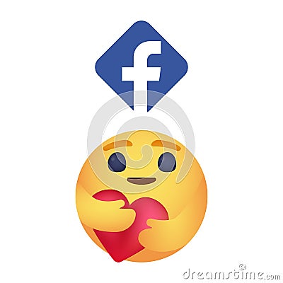 Care Emoji Reaction for Social Network. Facebook emoticon button. . Kyiv, Ukraine - April 25, 2020 Vector Illustration