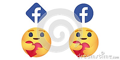 Care Emoji Reaction for Social Network. Facebook emoticon button. Kyiv, Ukraine - May 17, 2020 Vector Illustration
