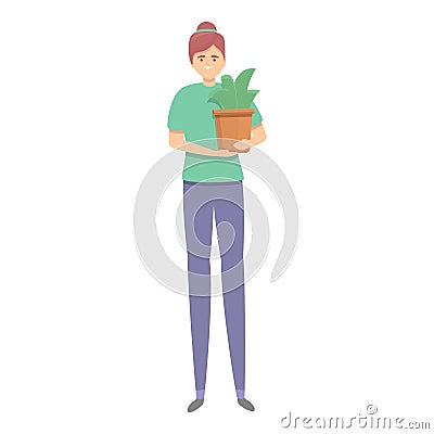 Care flower pot icon cartoon vector. Woman housewife Stock Photo