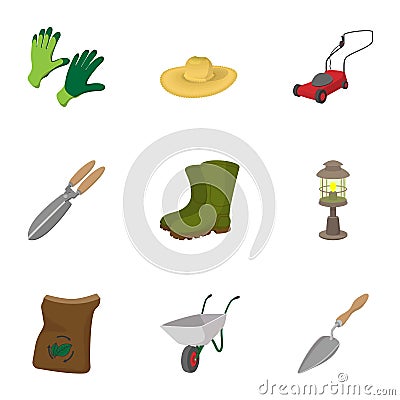 Care garden icons set, cartoon style Vector Illustration