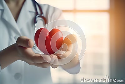 care hand concept health doctor medicine cardiology hospital person heart. Generative AI. Stock Photo