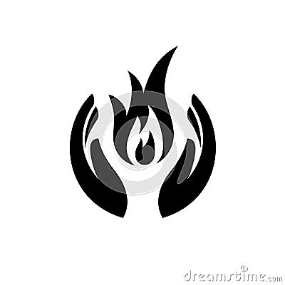 Care hands with fire inside icon. Vector Illustration