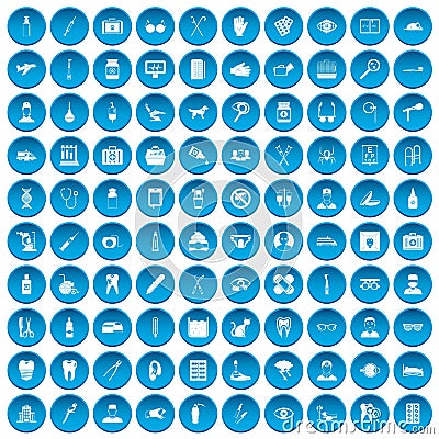 100 care icons set blue Vector Illustration