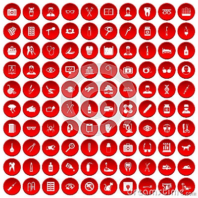 100 care icons set red Vector Illustration