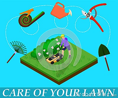 Care for Lawn Infographic. Vector Illustration. Vector Illustration