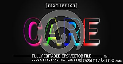 Care Modern Neon bright text effect Full editable text Vector Illustration