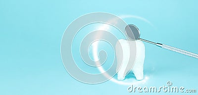 Care for oral and dental care concept. Regular checkups are essential to oral health. Foam vortex around white tooth and dentist Stock Photo