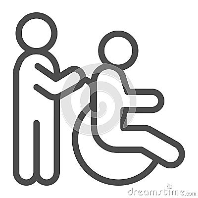 Care for a person in a wheelchair line icon, disability concept, disable person wheelchair sign on white background Vector Illustration