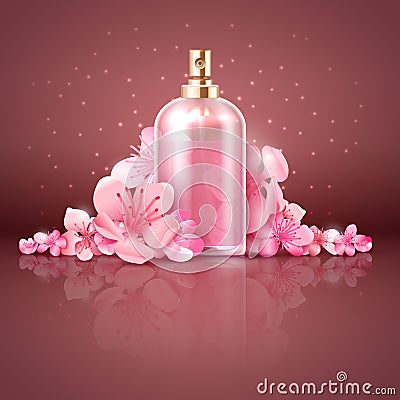 Care skin organic product with japanese sakura cherry blossom flowers vector illustration Vector Illustration