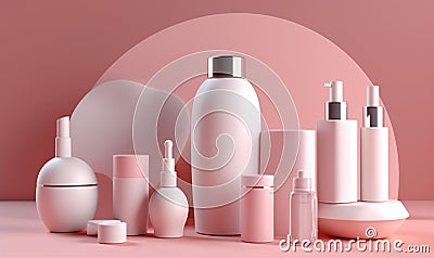 soap bottle beauty background product layout cosmetic treatment pink pastel care. Generative AI. Stock Photo