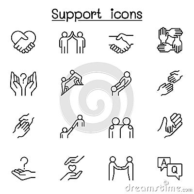 Care, support and sympathize icon set in thin line style Vector Illustration