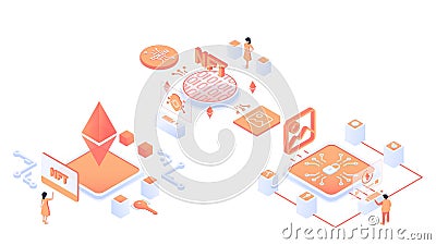 Non-fungible token development and research. Vector Illustration
