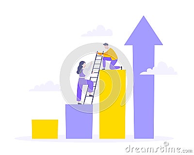 Career climbing and supporting with giving a helping hand business concept flat style design vector illustration. Vector Illustration