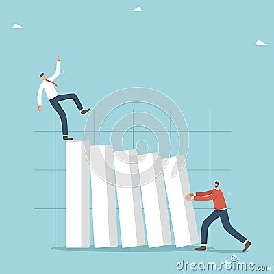 Man pushes the graph columns to make opponent fall Vector Illustration