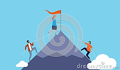Career competition. Woman winner, business people climb to success. Self growth metaphor vector illustration Vector Illustration