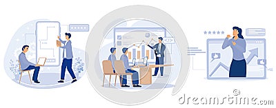 Career in IT concept, Mobile app development courses, IT management courses, personal branding, junior app developer, set flat Vector Illustration