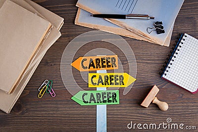 Career concept. Paper signpost on a wooden desk Stock Photo