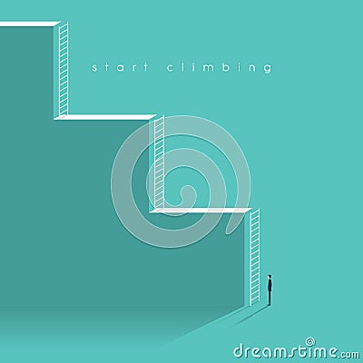 Career corporate ladder concept vector illustration. Businessman starting professional work with challenges. Vector Illustration