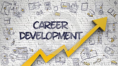 Career Development Drawn on White Brick Wall. Stock Photo